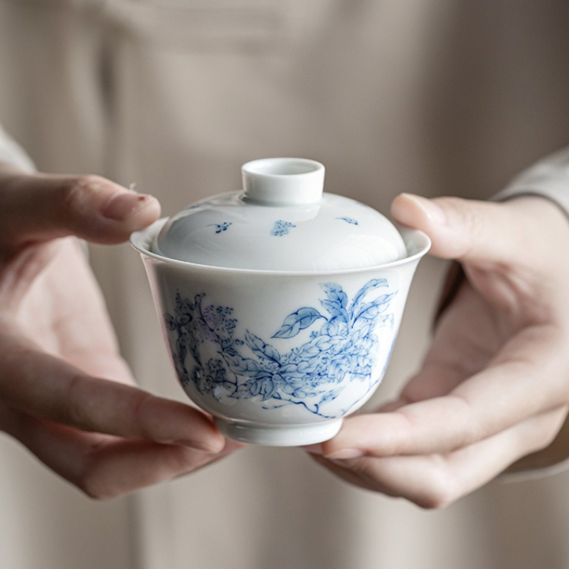 Home Fragrance Jasmine - Antique Blue White Porcelain Gaiwan Hand